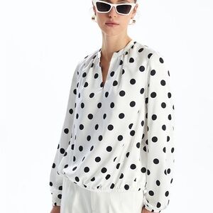 Linen Who What Wear Blend Polka Dot Women's Top - Black and White Sz.  S